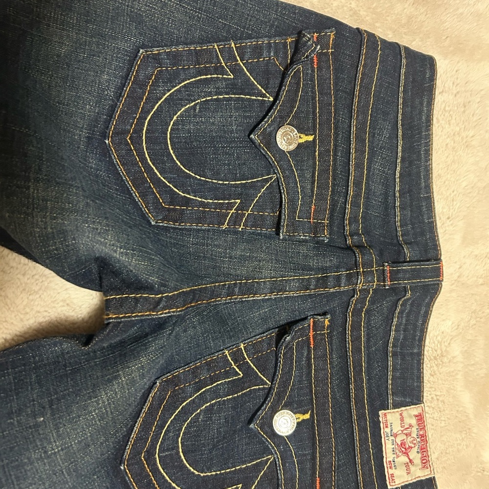 True Religion Women's Dark Blue Jeans with Contrast Stitching